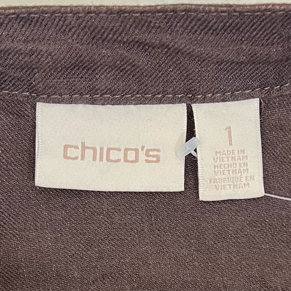 Chico’s Linen Utility Jacket Lightweight Dark Brown Gold 8 M Medium 570201889 - Picture 6 of 16